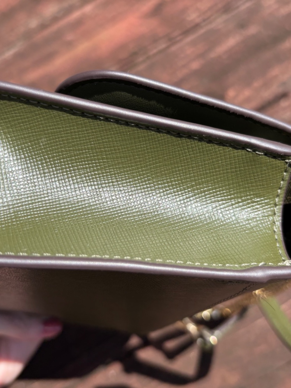 Kate Spade Madison Flap Crossbody Bag Army Green Leather Chain Purse - Picture 7 of 8